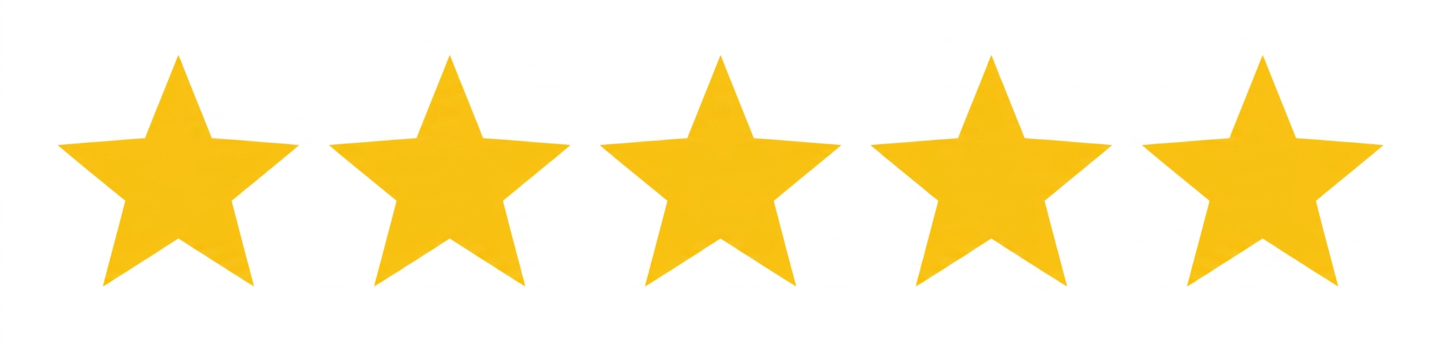 Perfect five-star rating award Five golden stars aligned horizontally on a white background